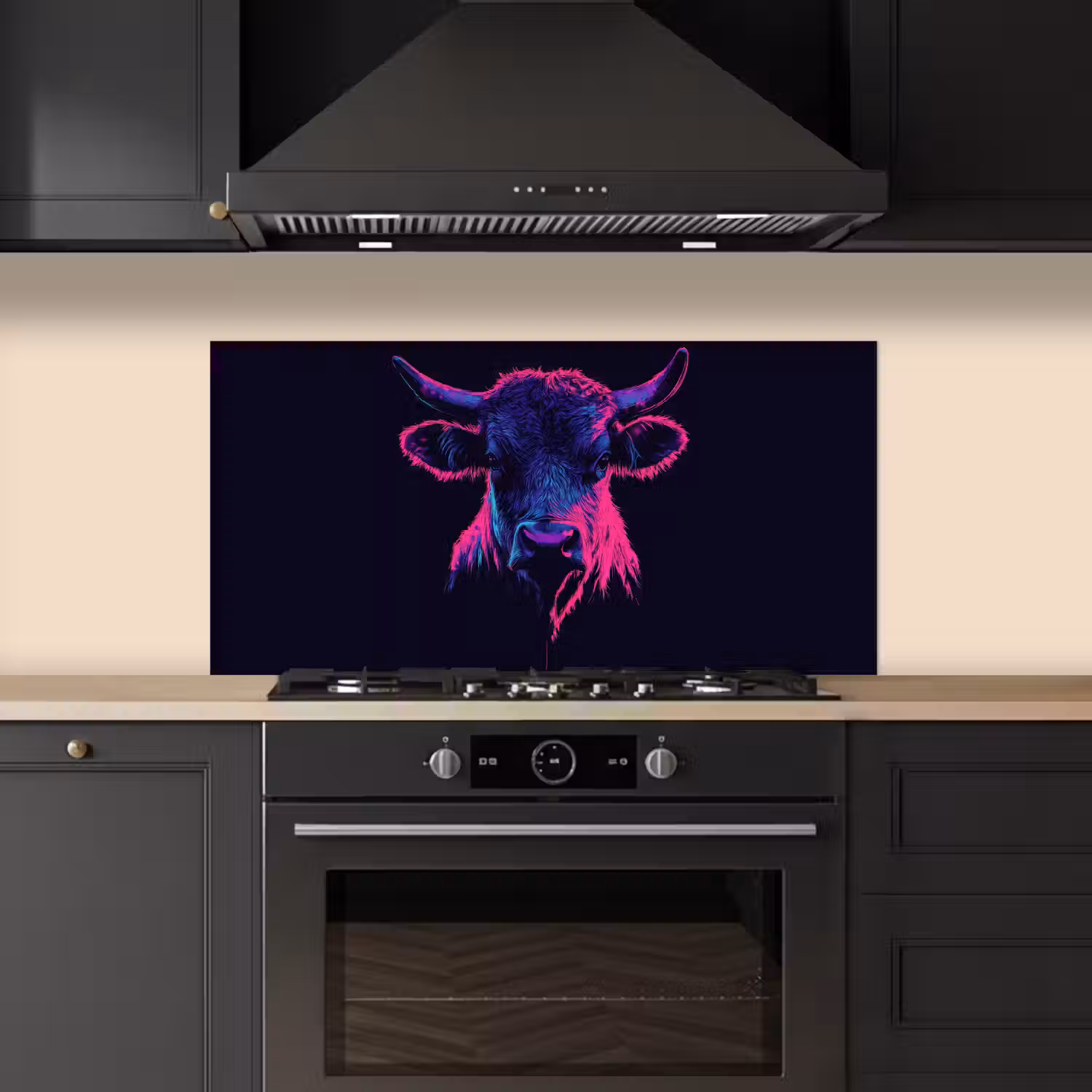 Stier - Neon - Zwart - Kleur keuken achterwand spatscherm middel -sfeer1