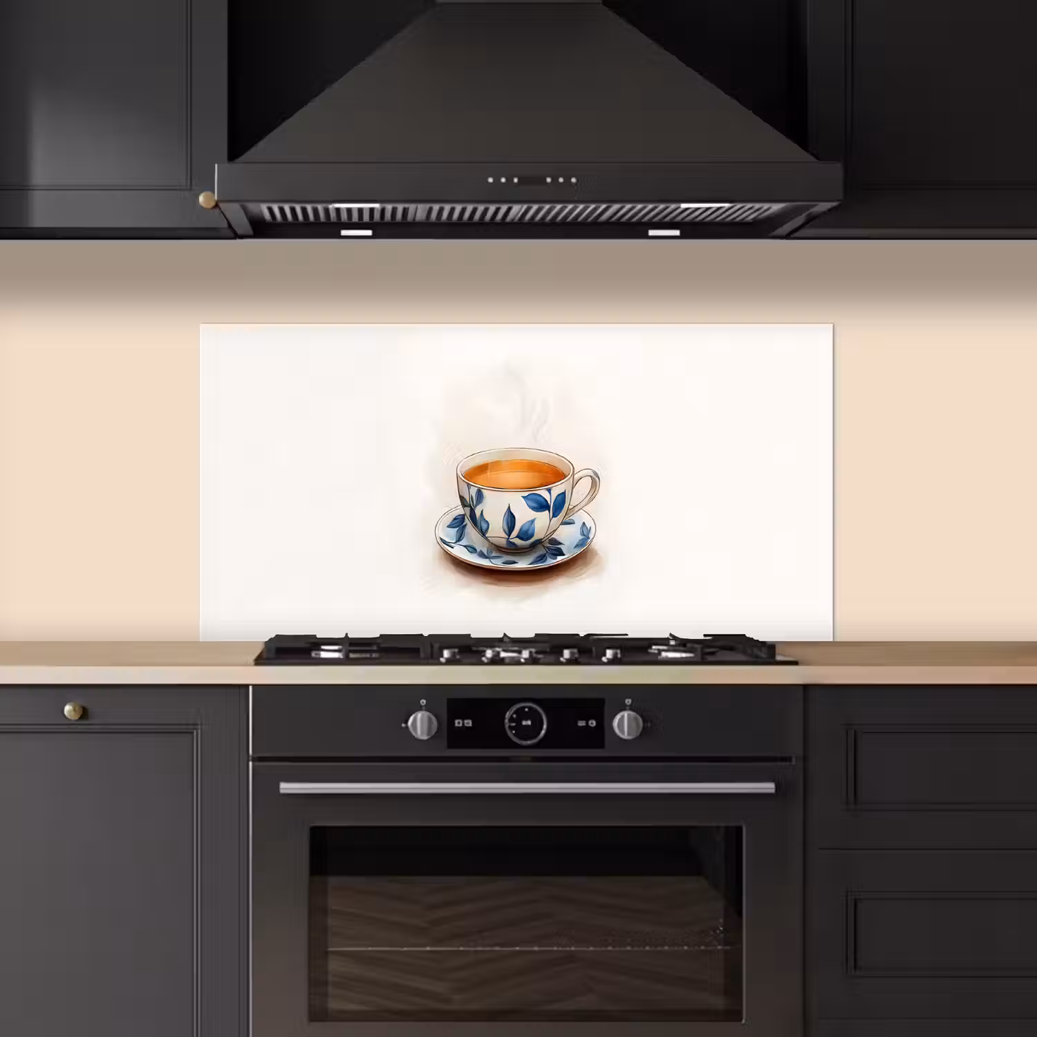 Theekop - Bladeren - Blauw keuken achterwand spatscherm middel -sfeer1