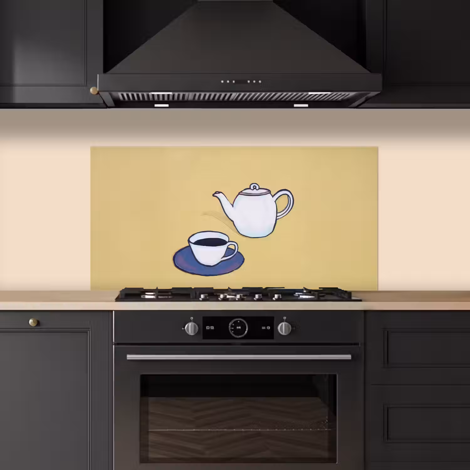 Theepot - Kopje - Beige - Illustratie keuken achterwand spatscherm middel -sfeer1