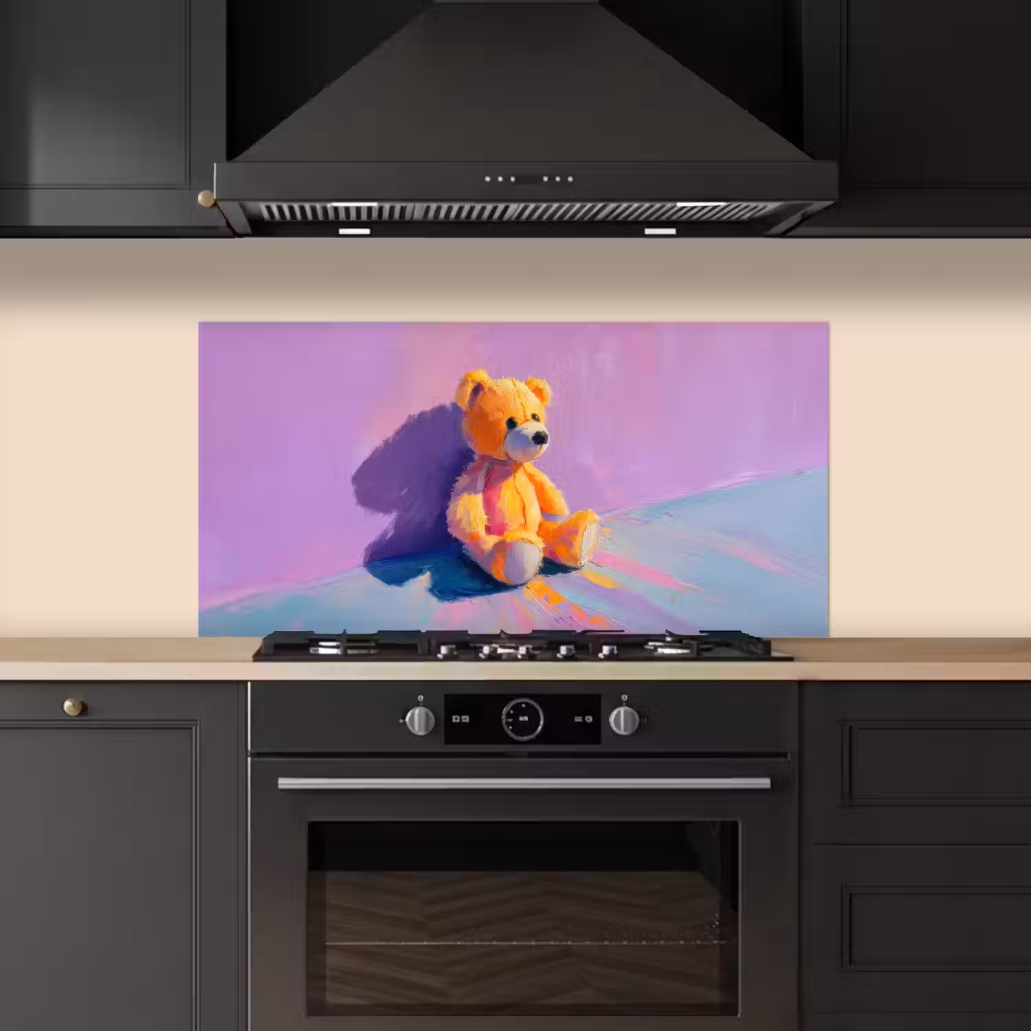 Teddybeer - Schaduw - Penseelstreken - Paars keuken achterwand spatscherm middel -sfeer1
