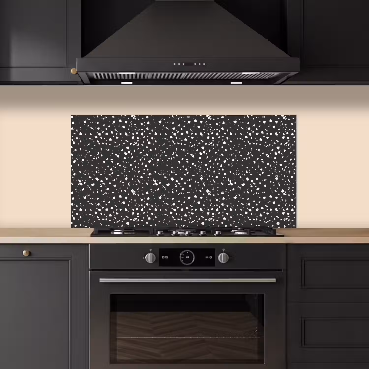 Terrazzo - Patroon - Zwart - Wit keuken achterwand spatscherm middel 899 -sfeer1