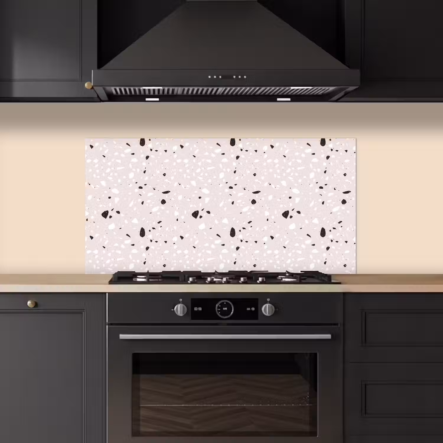 Terrazzo - Patroon - Zacht - Zwart - Wit keuken achterwand spatscherm middel 899 -sfeer1