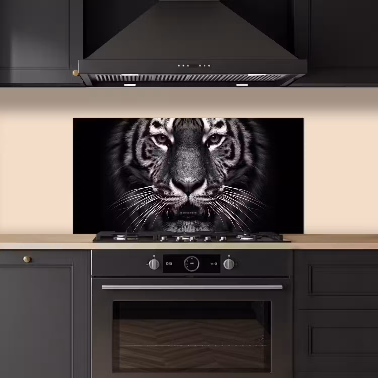 Tijger - Dieren - Zwart - Wit - Portret - Wild keuken achterwand spatscherm middel -sfeer1