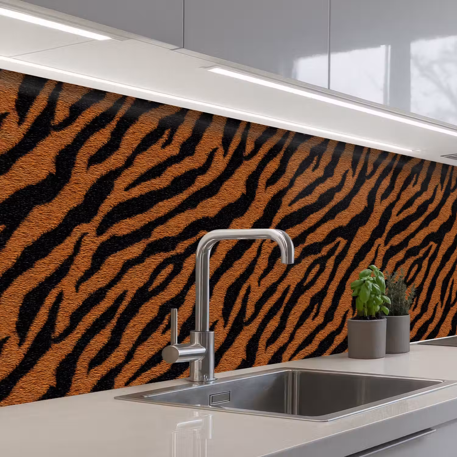 Tijger - Vacht - Zwart keuken achterwand 2 groot 857 -3d_schuin