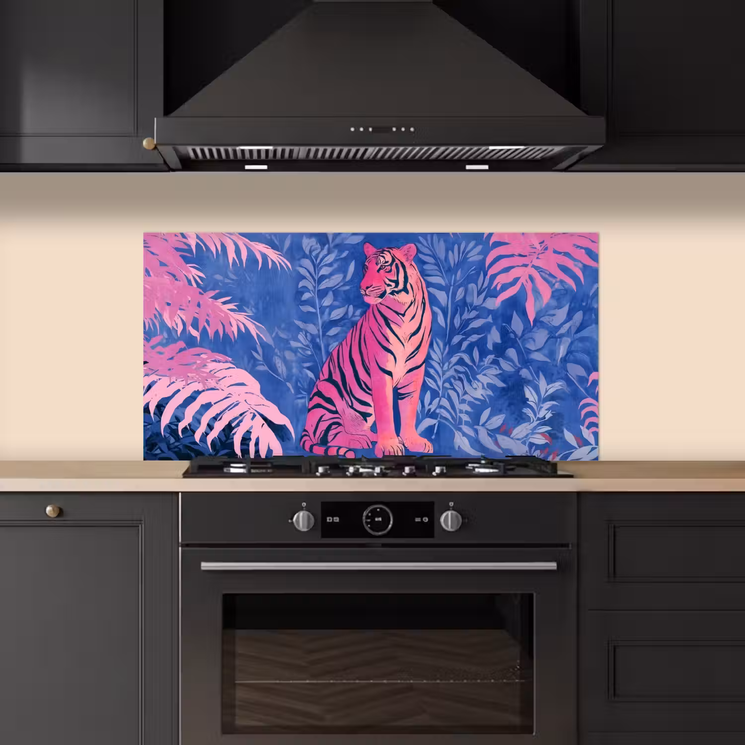 Tijger - Roze - Bladeren - Jungle keuken achterwand spatscherm middel -sfeer1