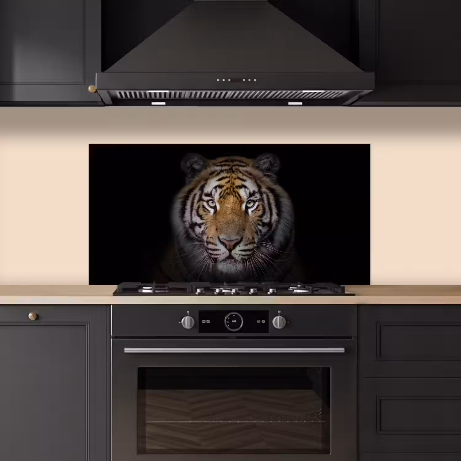 Tijger - Wilde dieren - Portret - Zwart - Dieren keuken achterwand spatscherm middel -sfeer1