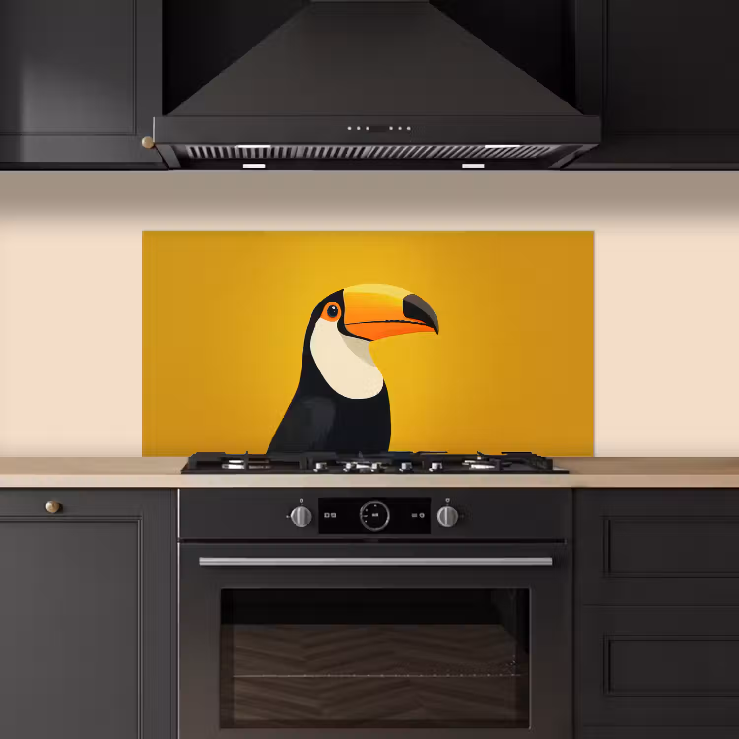 Toekan - Minimalistisch - Snavel - Oranje keuken achterwand spatscherm middel -sfeer1