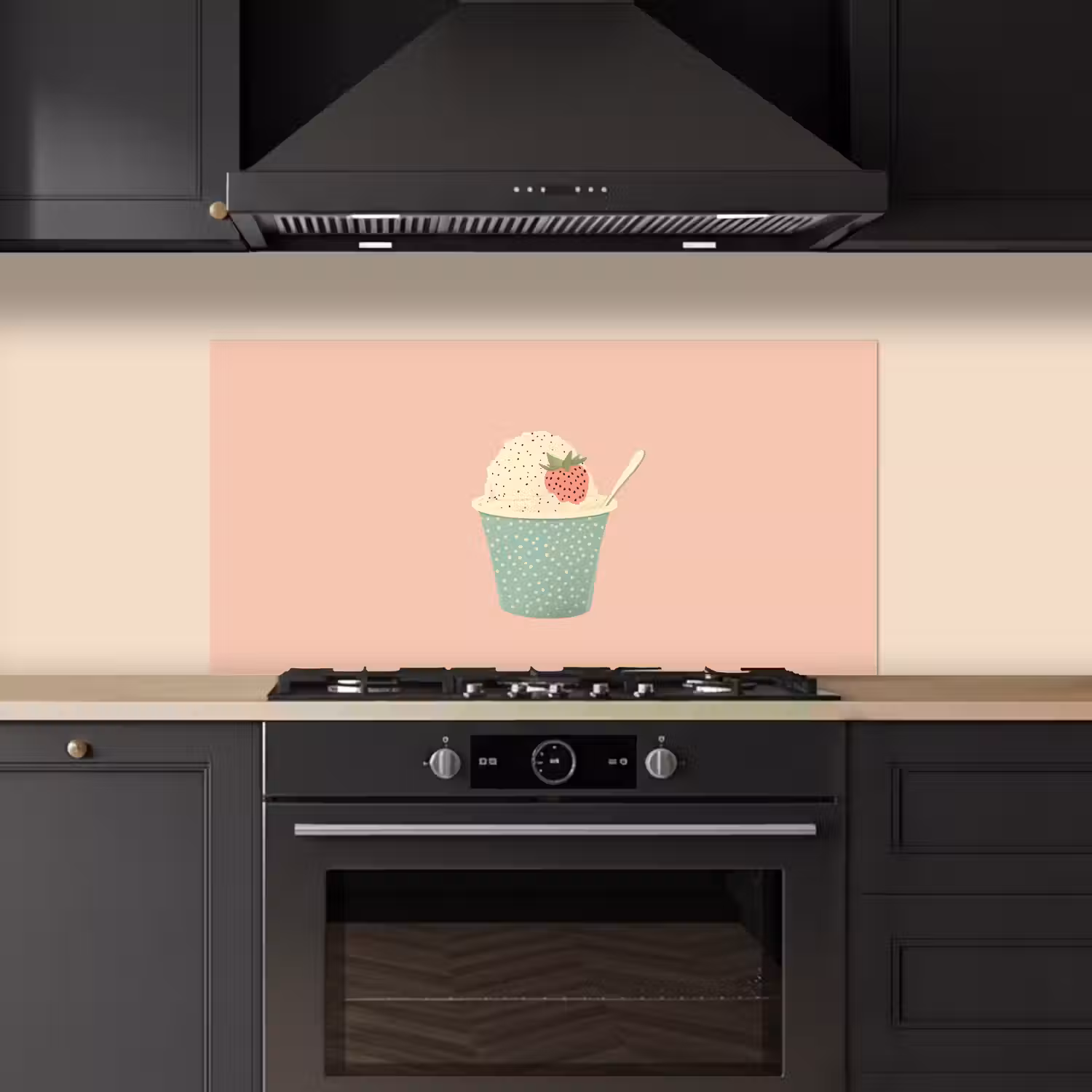 Bakje - Ijs - Aardbei - Roze keuken achterwand spatscherm middel -sfeer1