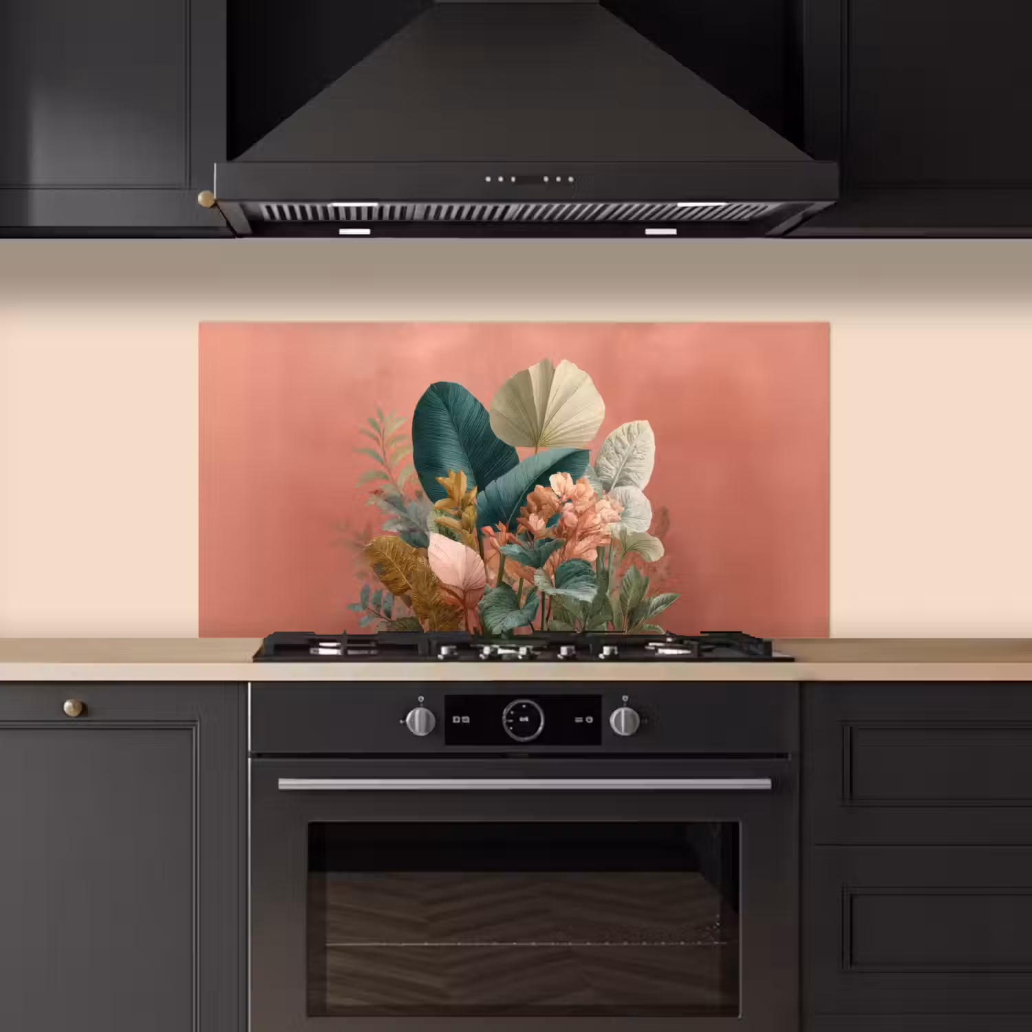 Tropische bladeren - Bloemen - Roze - groen keuken achterwand spatscherm middel -sfeer1
