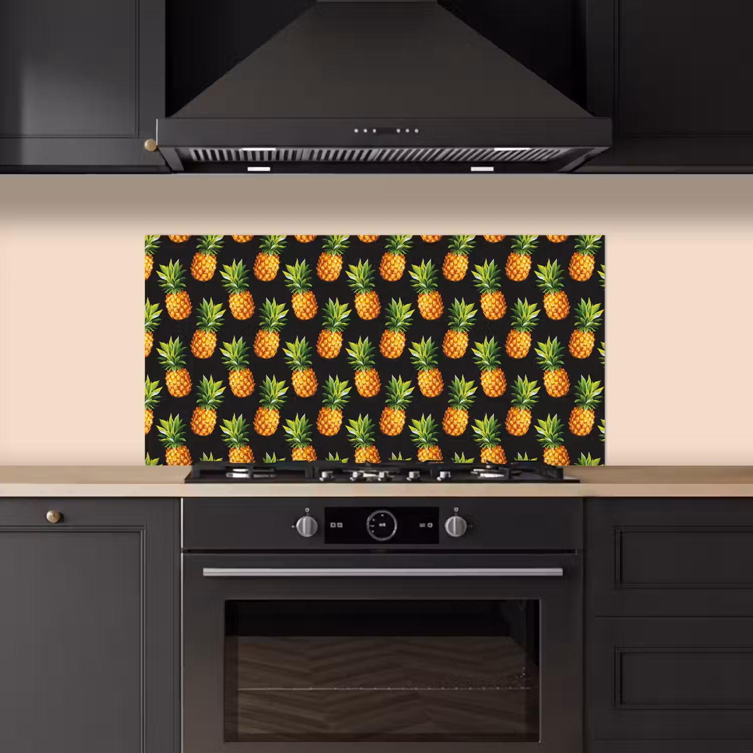 Tropische - Ananas - Zwart keuken achterwand spatscherm middel 899 -sfeer1