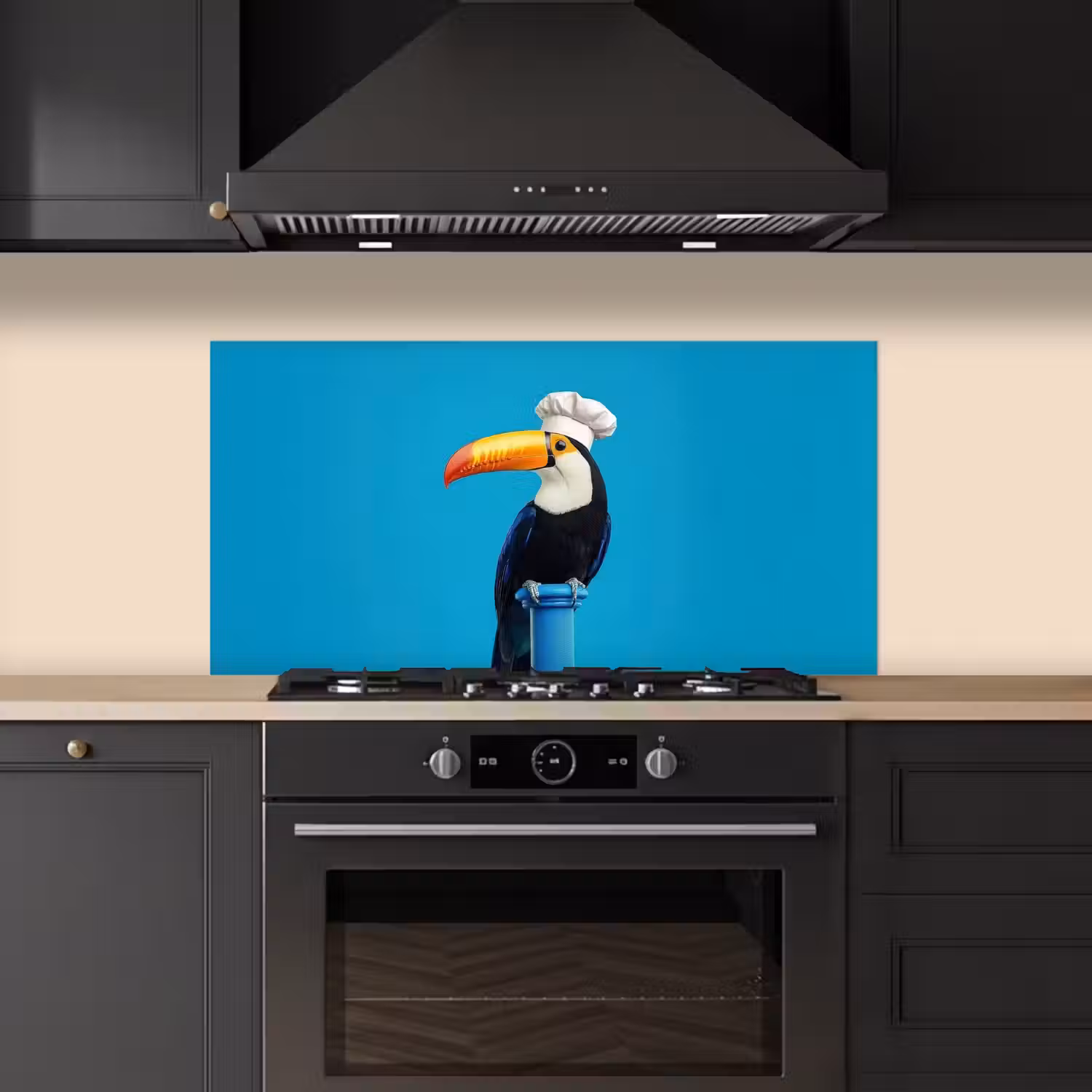 Tucan - Sokkel - Vogel - Koksmuts keuken achterwand spatscherm middel -sfeer1