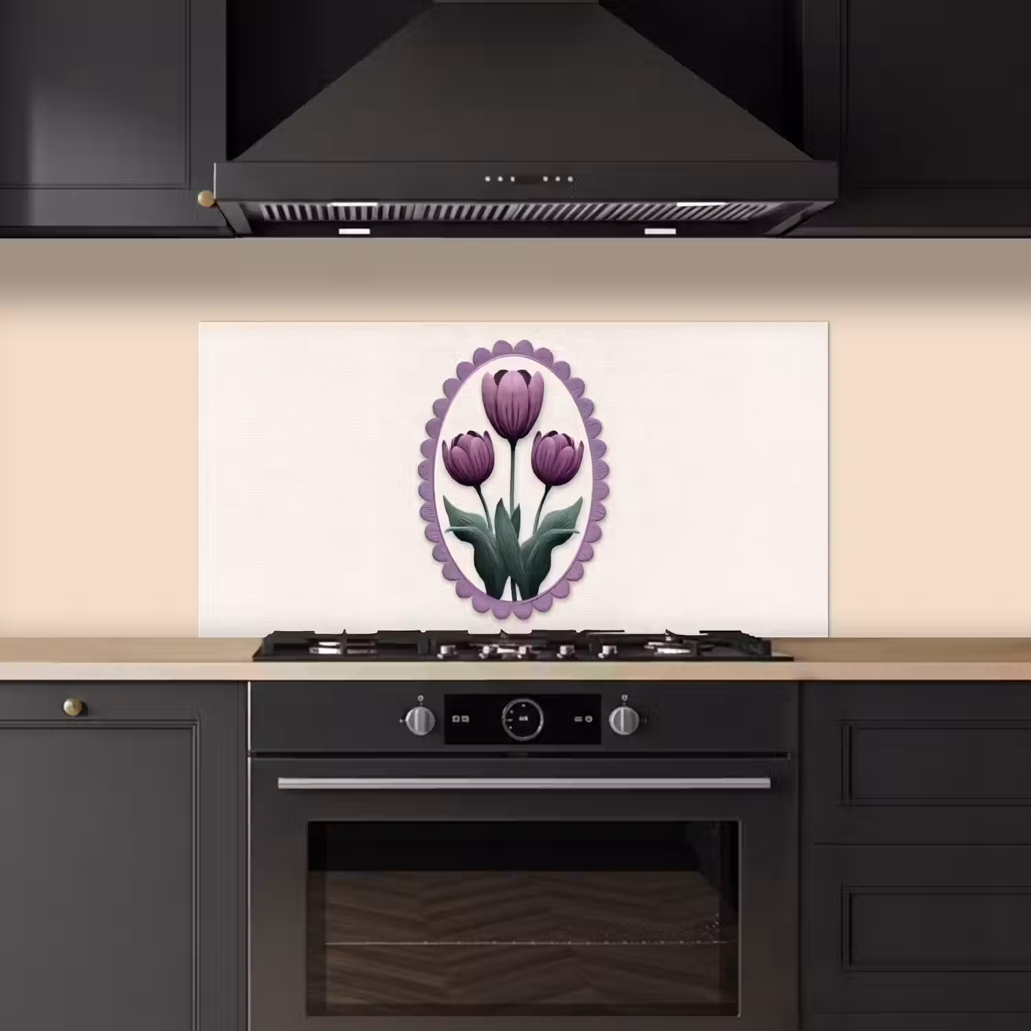 Tulpen - Paars - Lijst - Bladeren keuken achterwand spatscherm middel -sfeer1