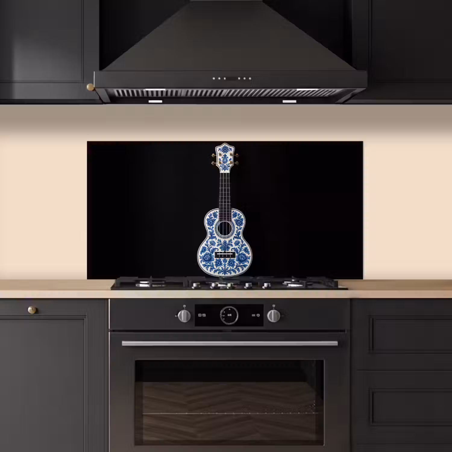 Ukelele - Delfts - Blauw - Muziek keuken achterwand spatscherm middel -sfeer1