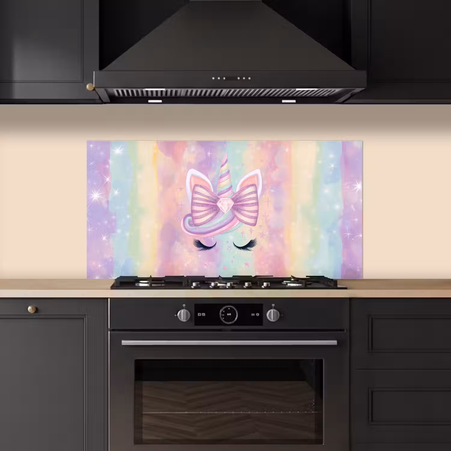 Eenhoorn - Glitters - Regenboog - Pastel keuken achterwand spatscherm middel -sfeer1
