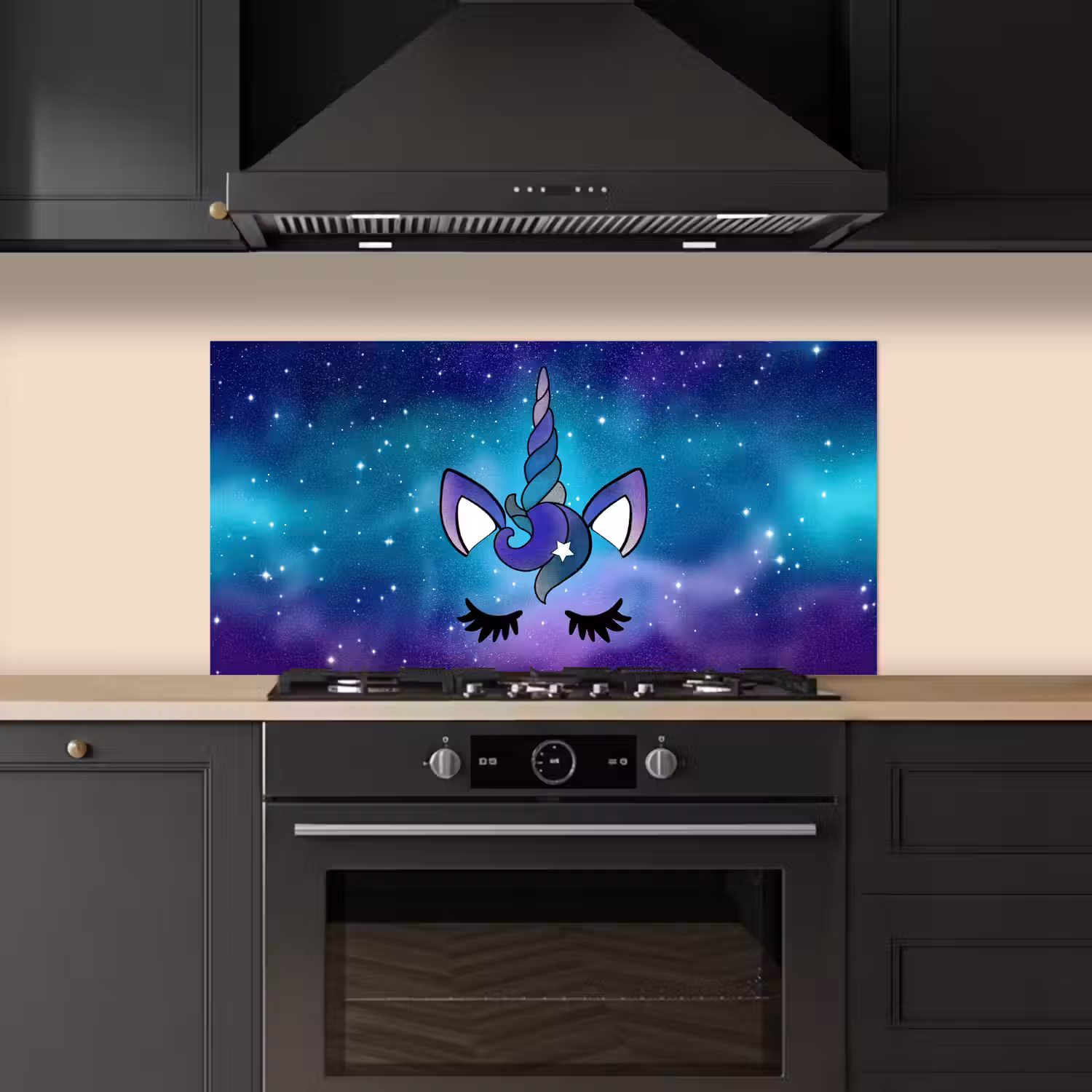 Eenhoorn - Sterrenhemel - Ster - Blauw keuken achterwand spatscherm middel -sfeer1