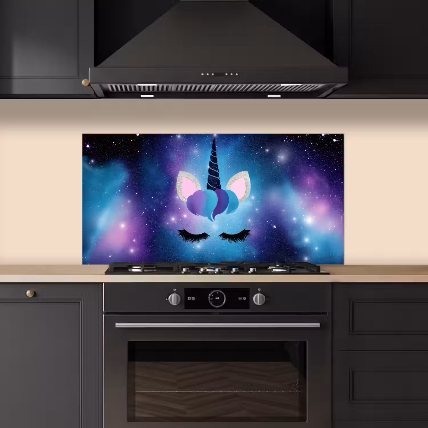 Eenhoorn - Sterren - Blauw keuken achterwand spatscherm middel -sfeer1