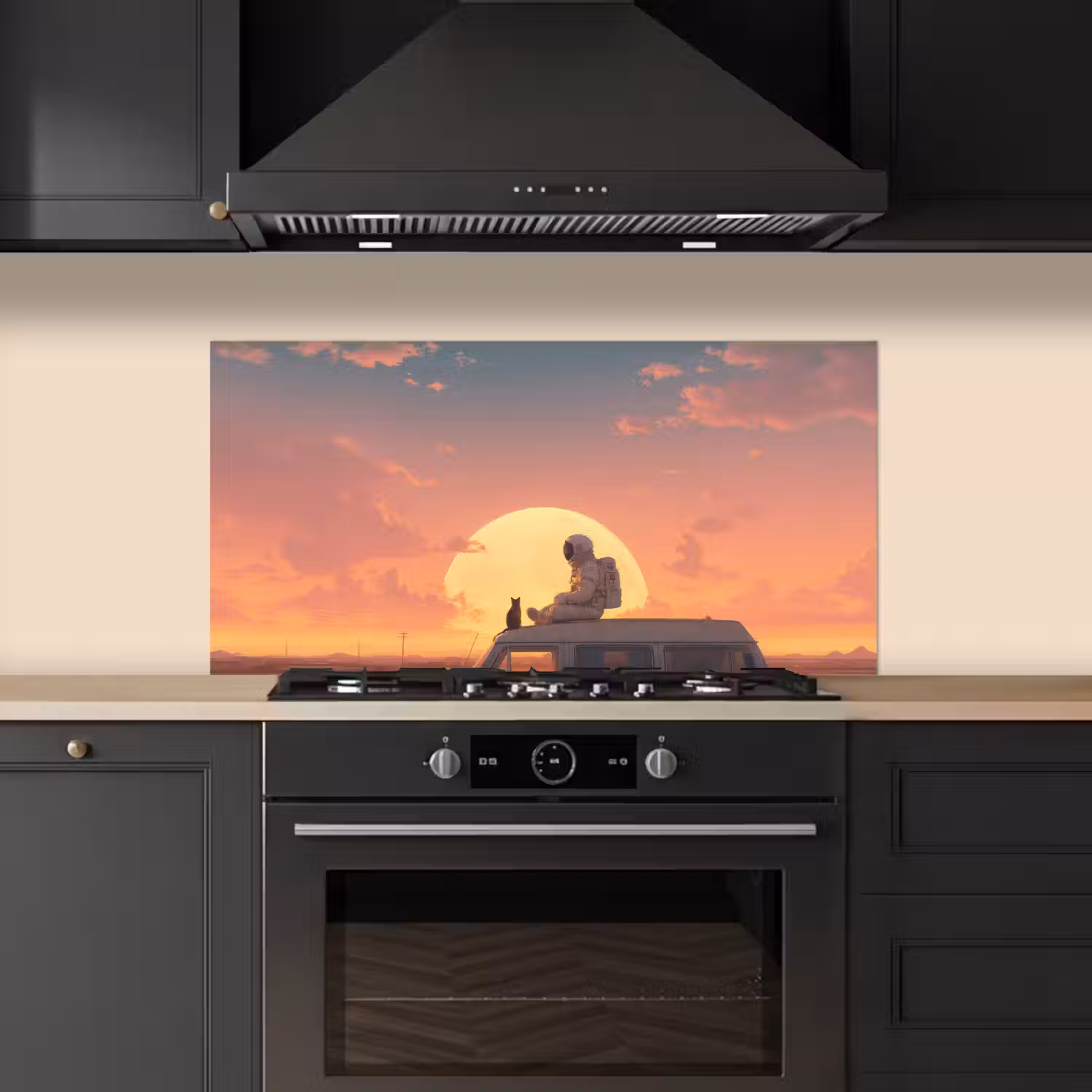 Busje - Kat - Zonsondergang - Oranje keuken achterwand spatscherm middel -sfeer1