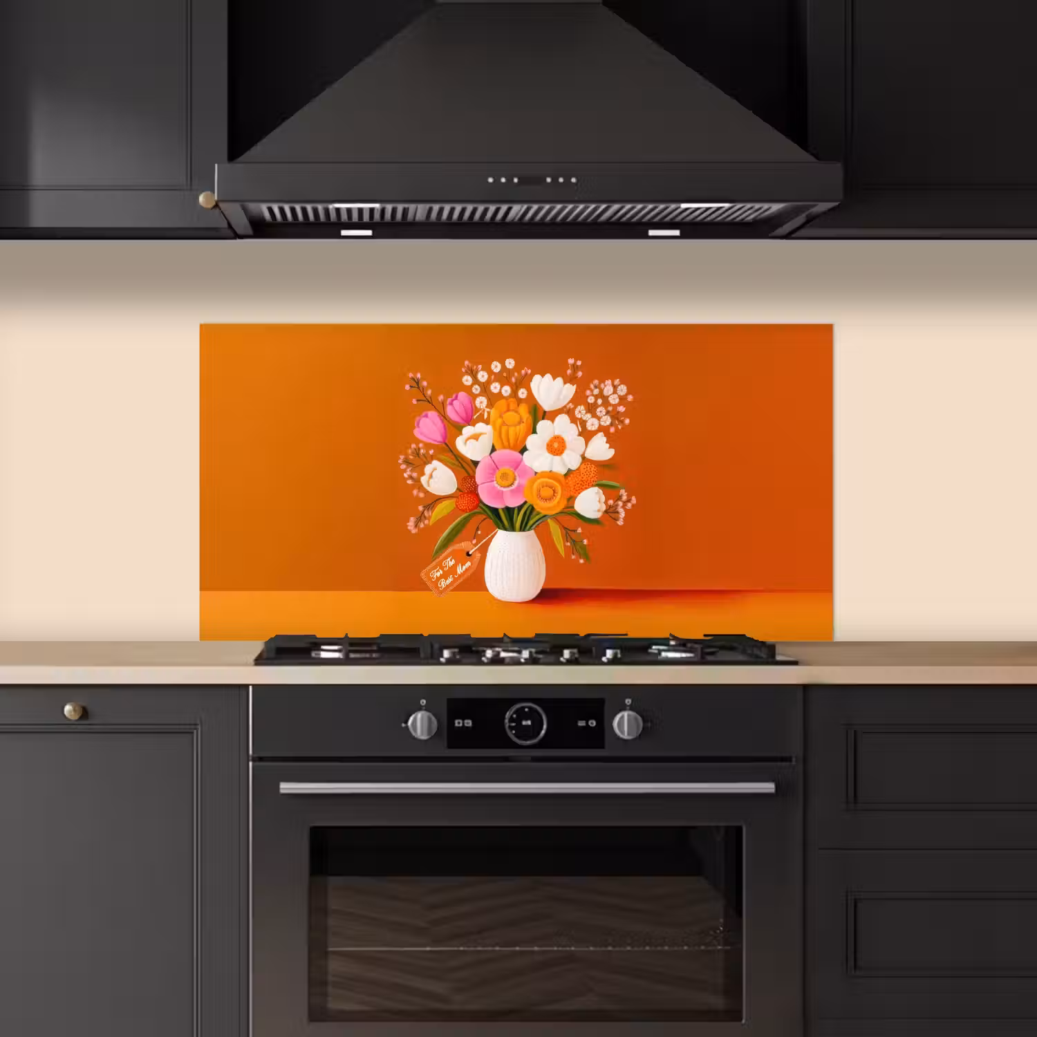 Vaas - Bloemen - Oranje keuken achterwand spatscherm middel -sfeer1