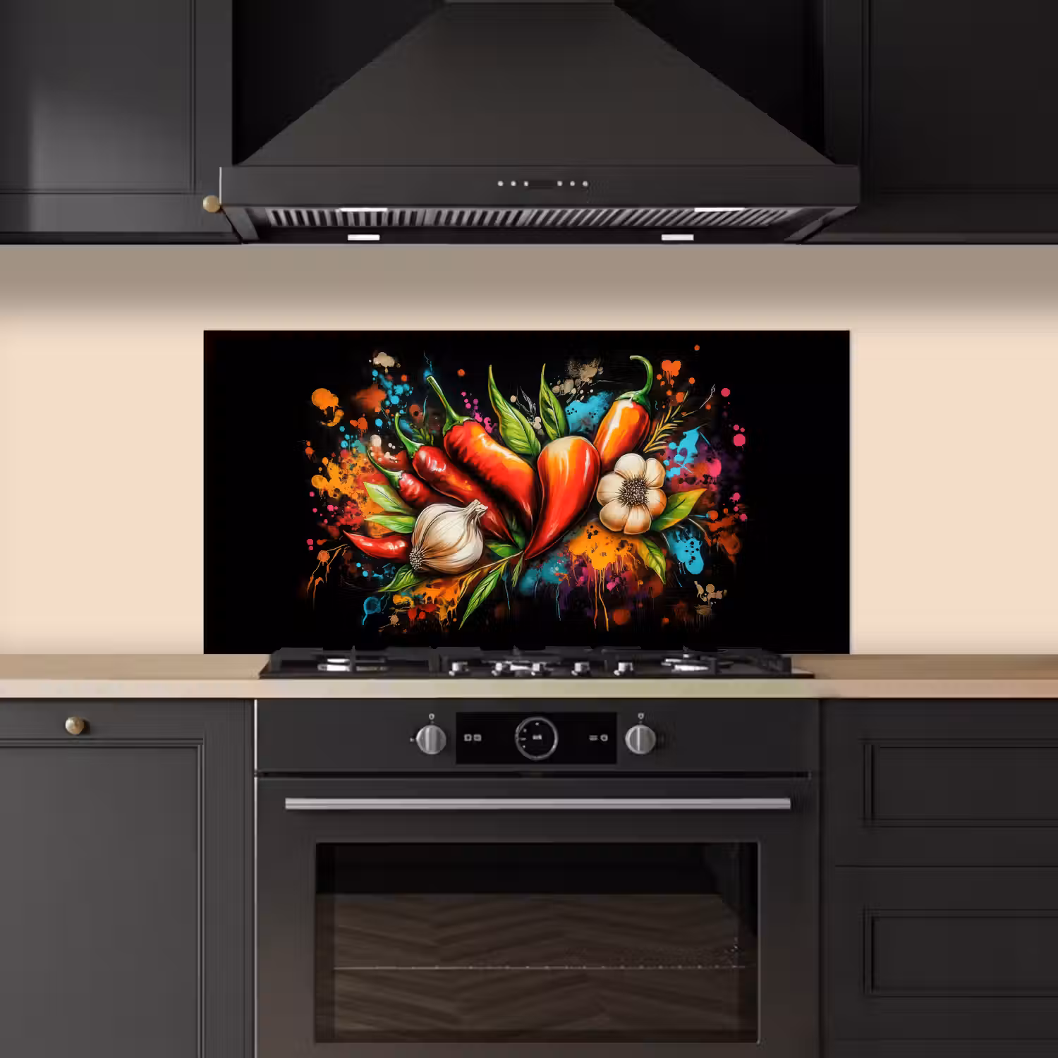 Groente - Peper - Knoflook - Graffiti - Verf - Kleurrijk keuken achterwand spatscherm middel -sfeer1