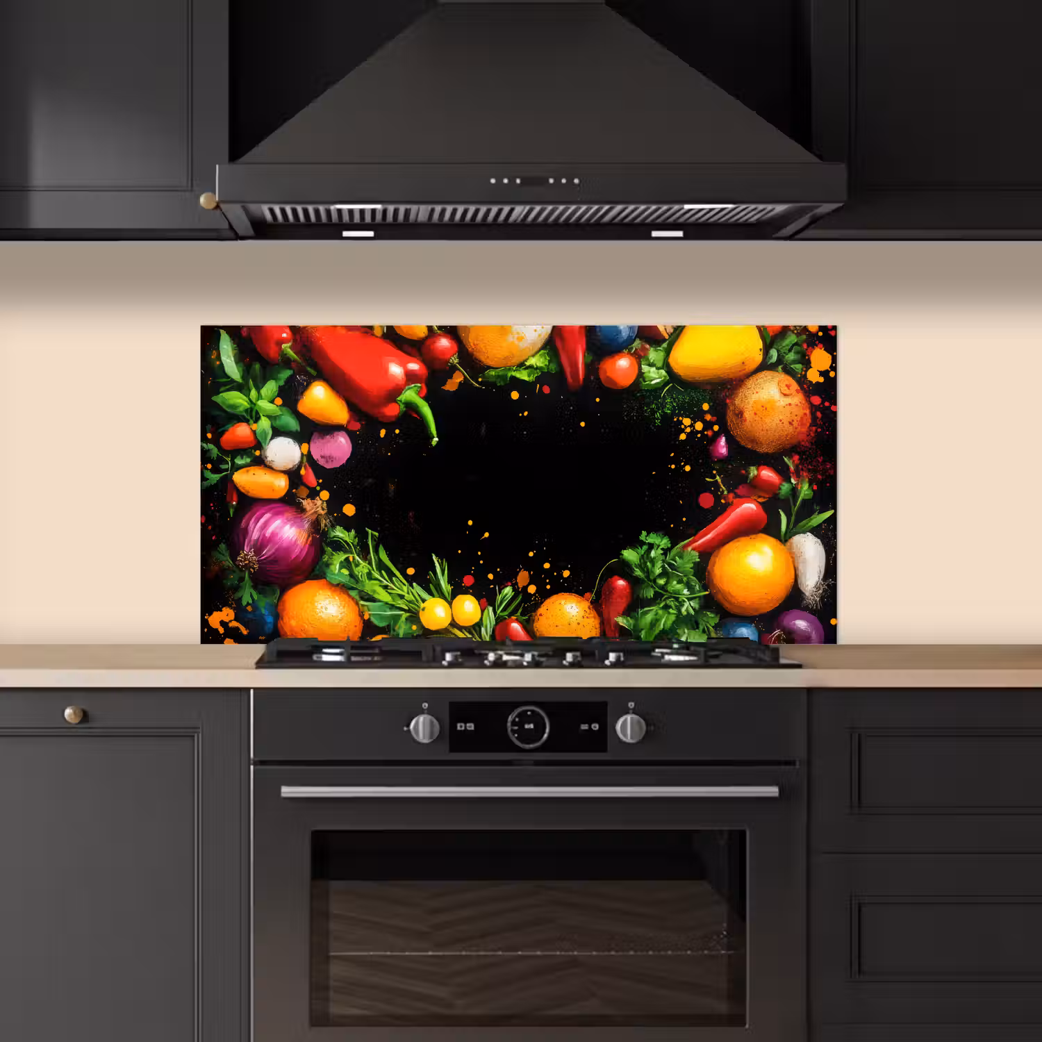 Groente - Graffiti - Kleurrijk - Koken - Abstract keuken achterwand spatscherm middel -sfeer1