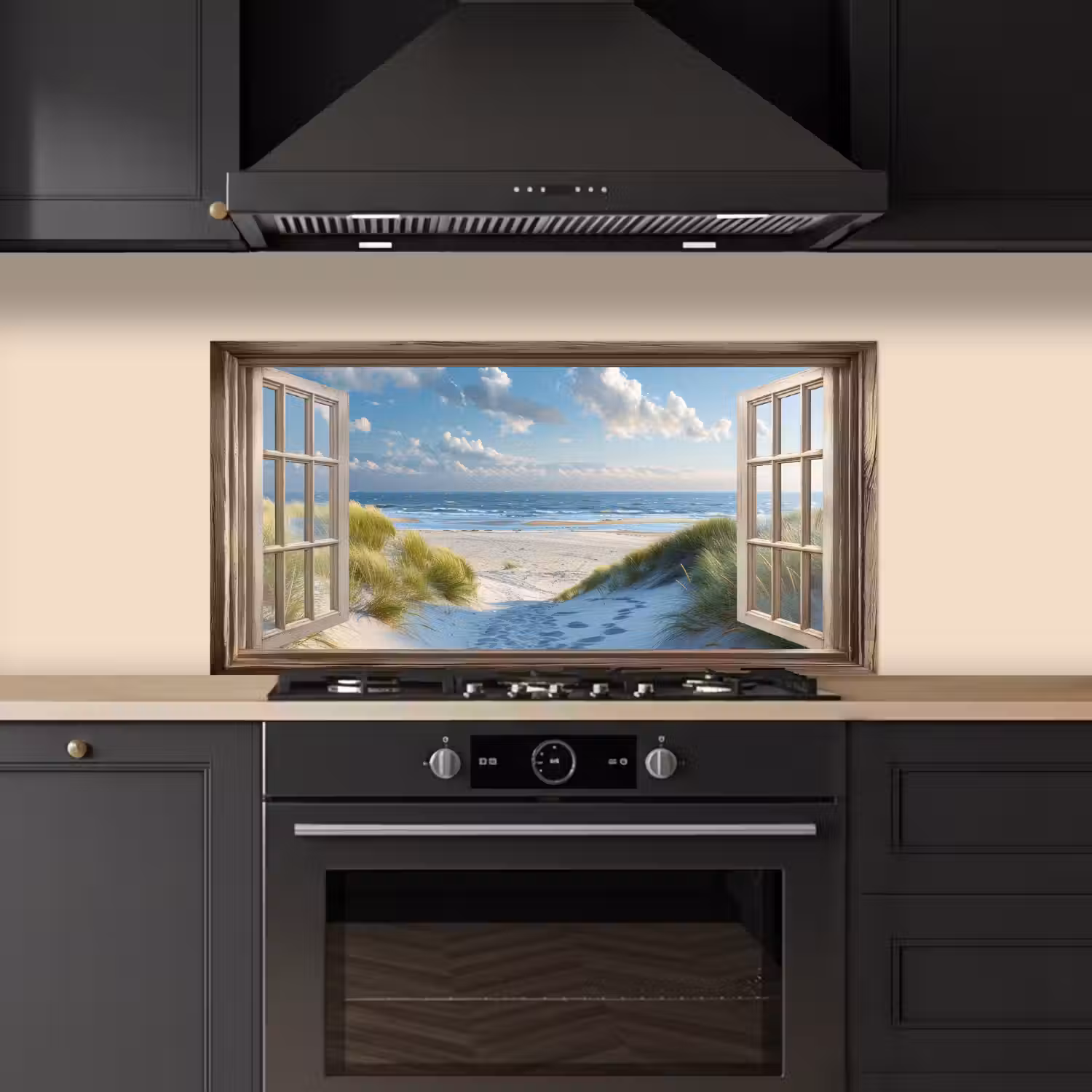 Doorkijk - Strand - Raam - Duinen - Zee keuken achterwand spatscherm middel -sfeer1