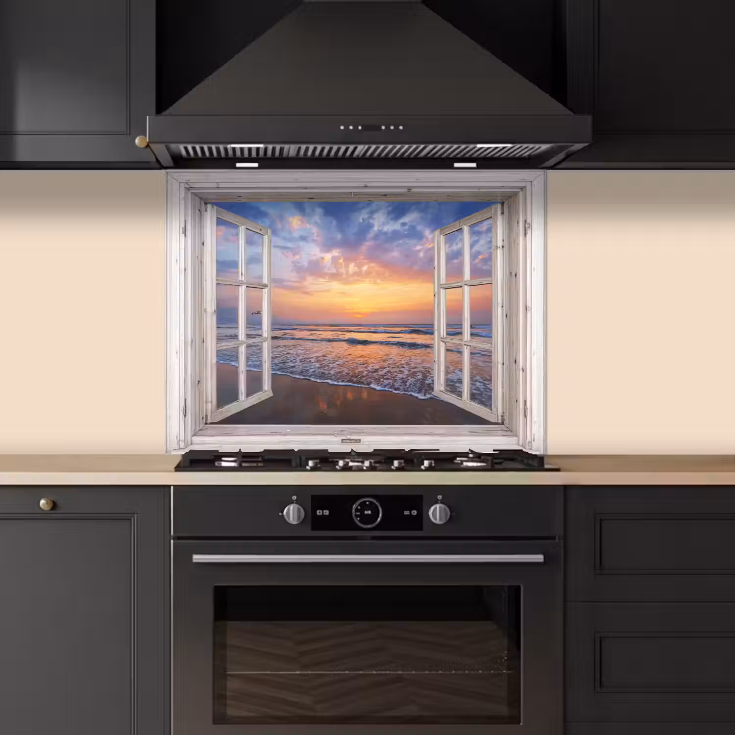 Doorkijk - Zee - Strand - Zonsondergang - Blauw keuken achterwand spatscherm middel -sfeer1