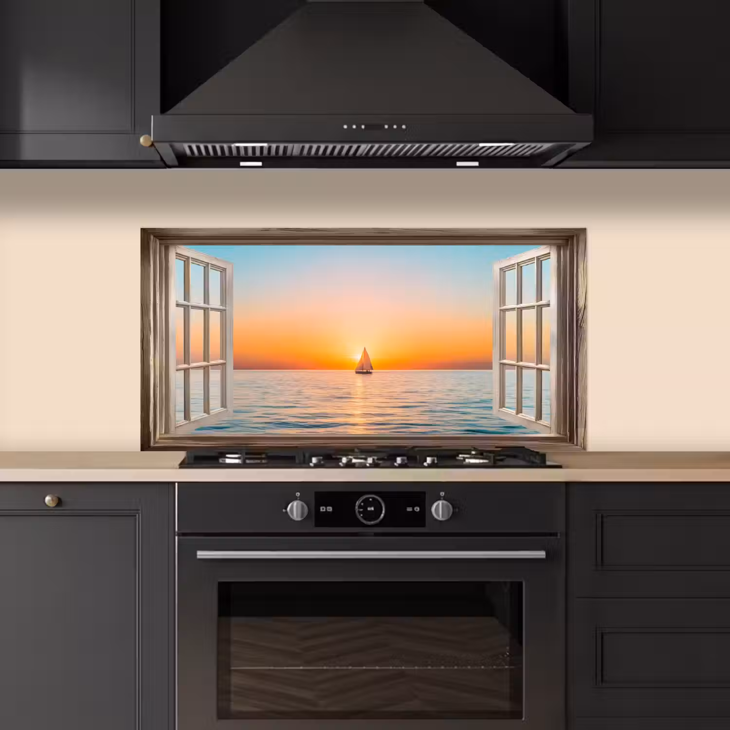 Doorkijk - Zee - Boot - Zonsondergang keuken achterwand spatscherm middel -sfeer1