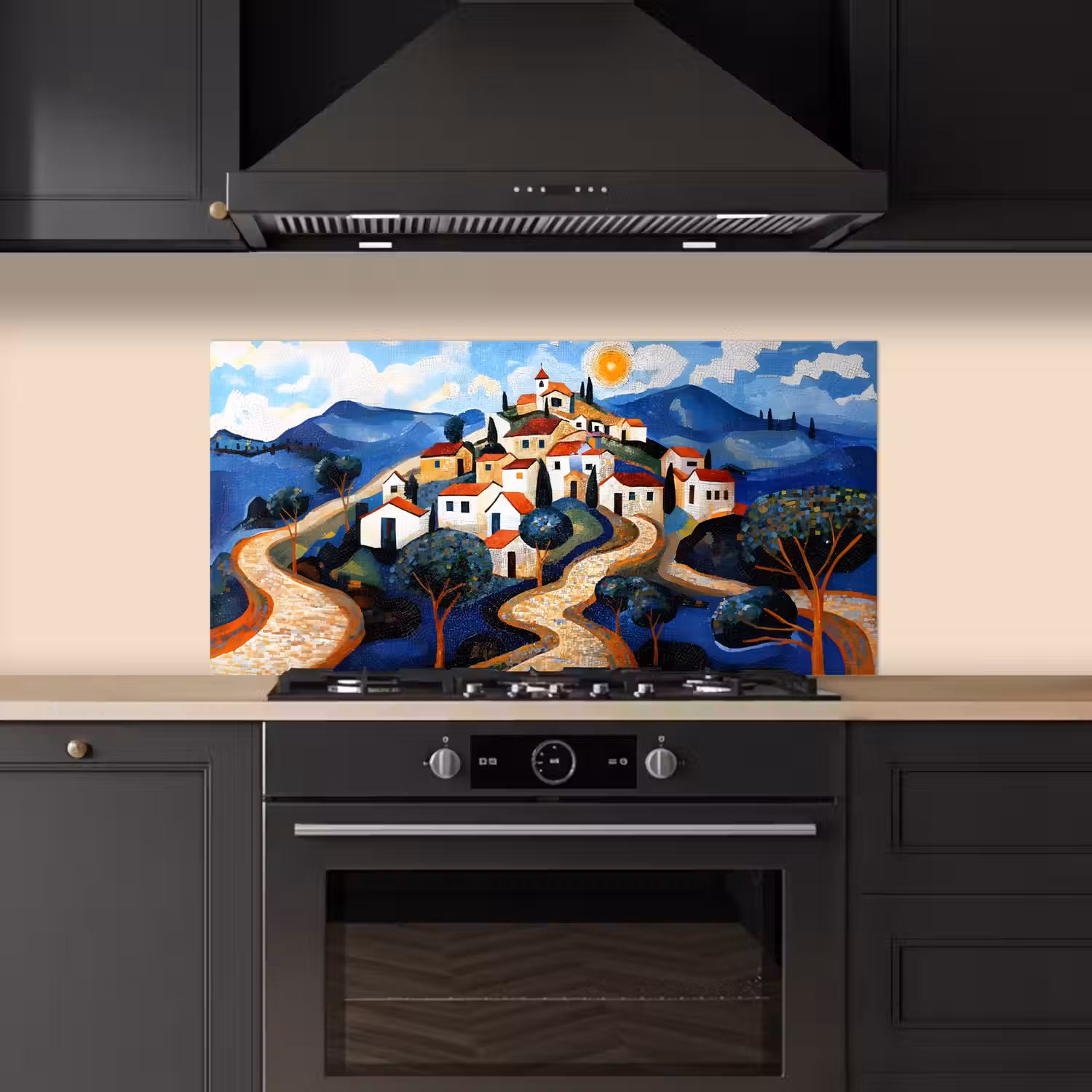 Dorp - Heuvelachtig - Zon - Mozaïek keuken achterwand spatscherm middel -sfeer1