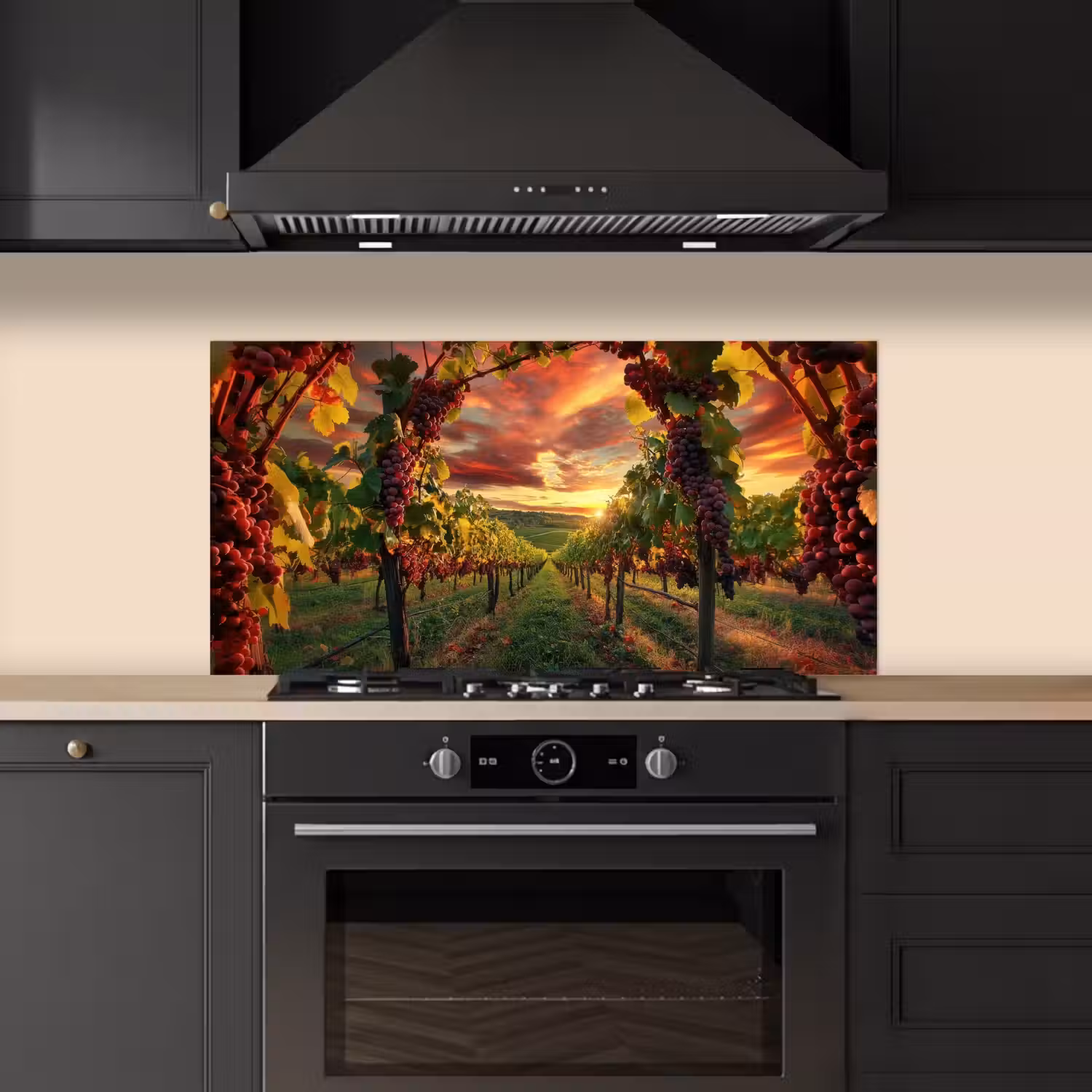 Wijngaard - Druiven - Zonsondergang keuken achterwand spatscherm middel -sfeer1