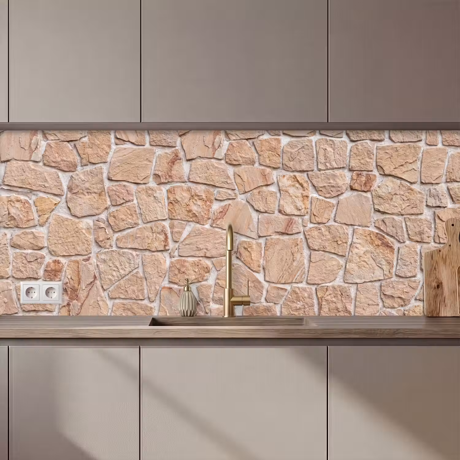 Muur - Steen - Patroon - Rustiek - Beige keuken achterwand 2 middel zz_3dshopping