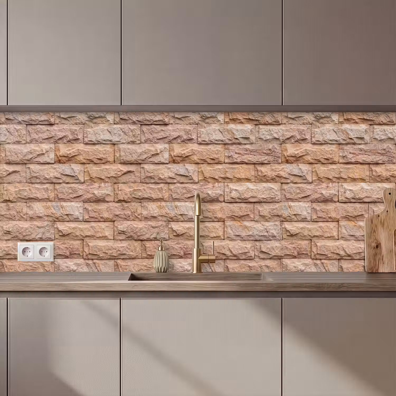 Muur - Steen - Ruw - Textuur - Beige keuken achterwand 2 middel zz_3dshopping