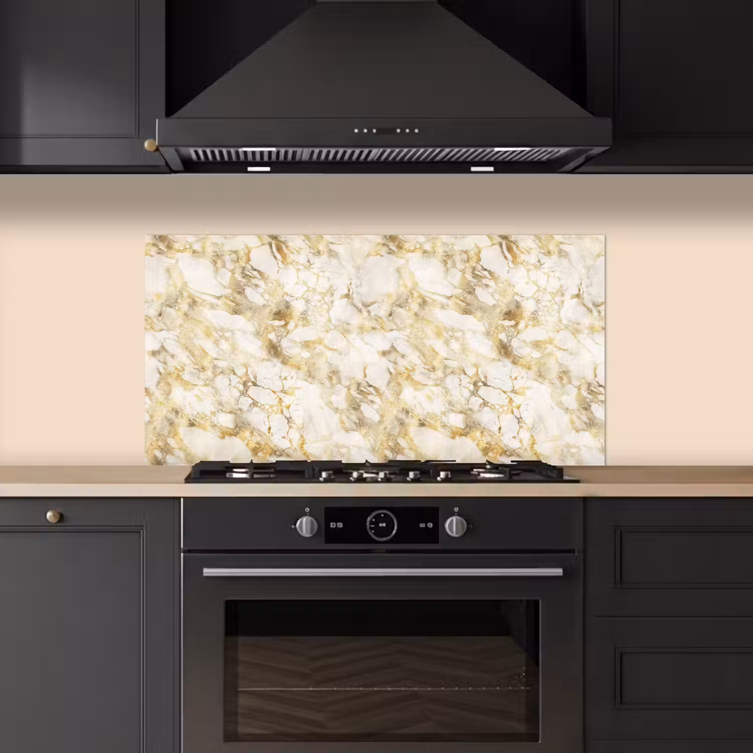 Warm - Gouden - Marmer - Patroon keuken achterwand spatscherm middel 899 -sfeer1