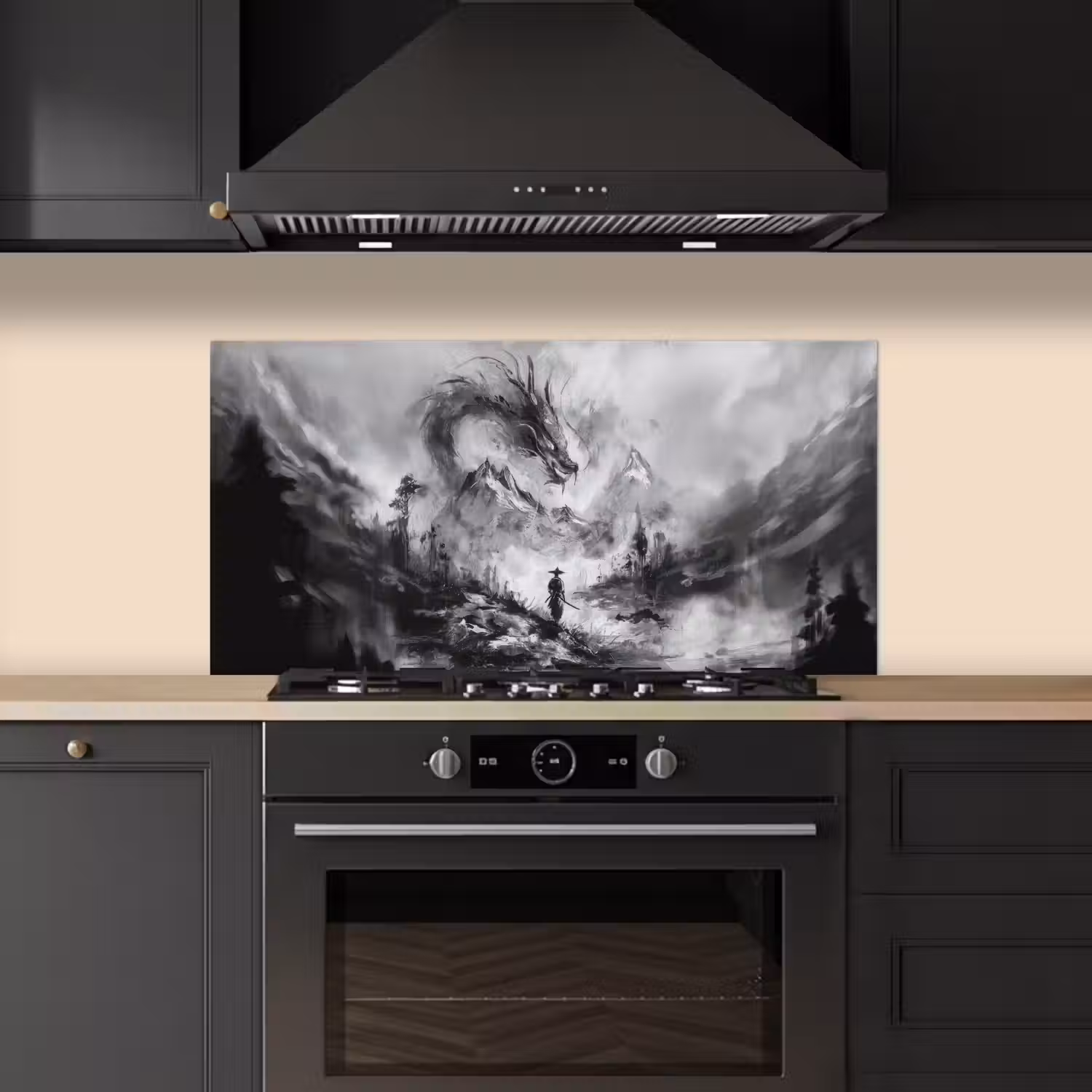 Krijger - Draak - Grijs keuken achterwand spatscherm middel -sfeer1