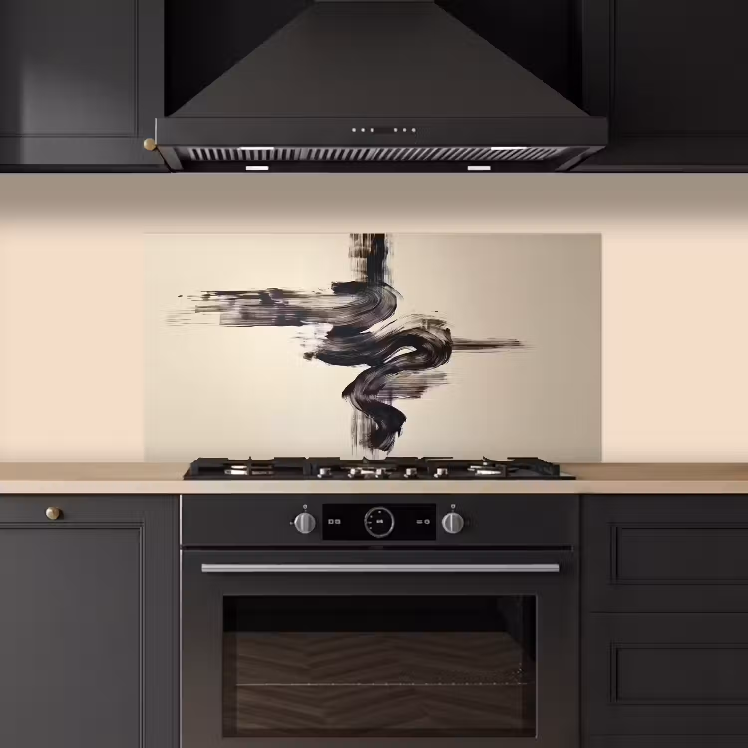 Golven - Penseelstreken - Beige - Minimalistisch keuken achterwand spatscherm middel -sfeer1