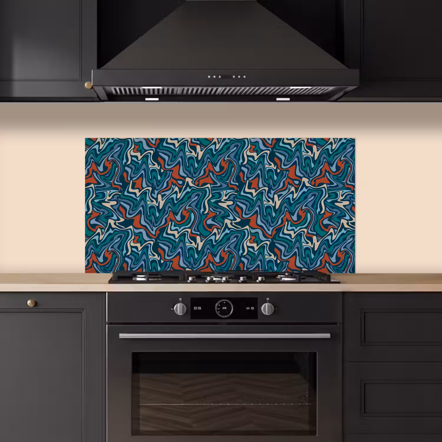 Golven - Retro - Blauw - Patroon keuken achterwand spatscherm middel 899 -sfeer1