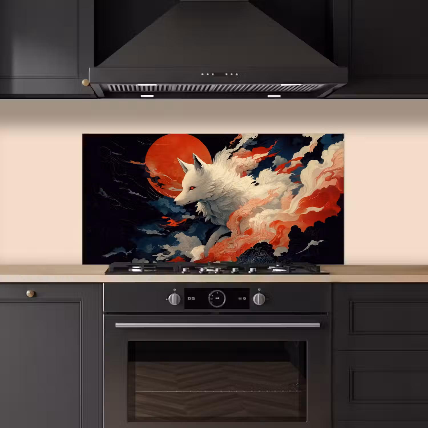 Witte vos - wolken - maan keuken achterwand spatscherm middel -sfeer1