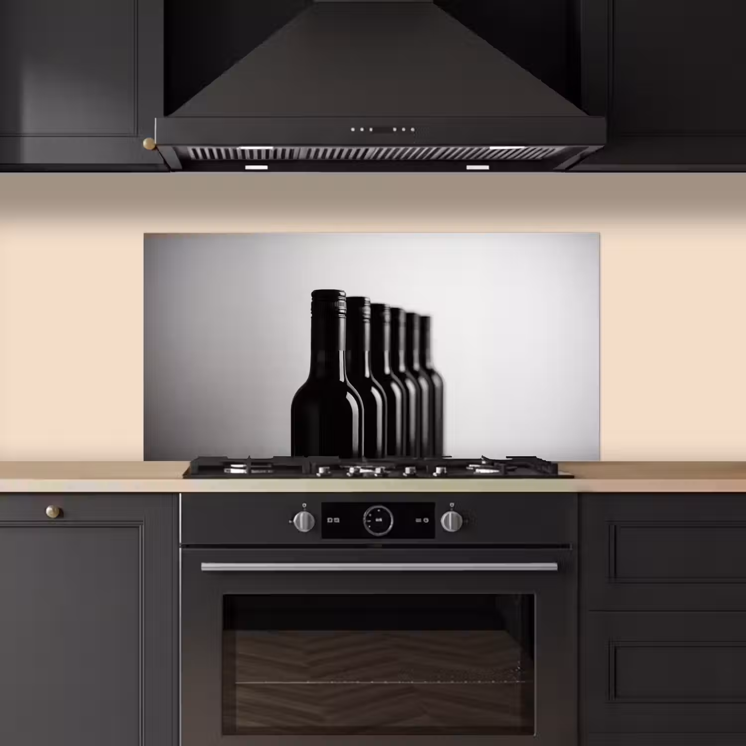 Wijnflessen - Zwart - Minimalistisch keuken achterwand spatscherm middel -sfeer1