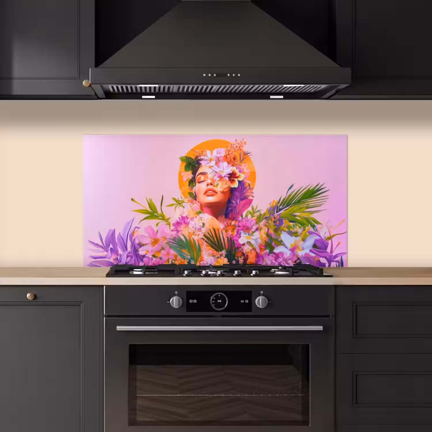 Vrouw - Abstract - Cirkel - Bloemen keuken achterwand spatscherm middel -sfeer1
