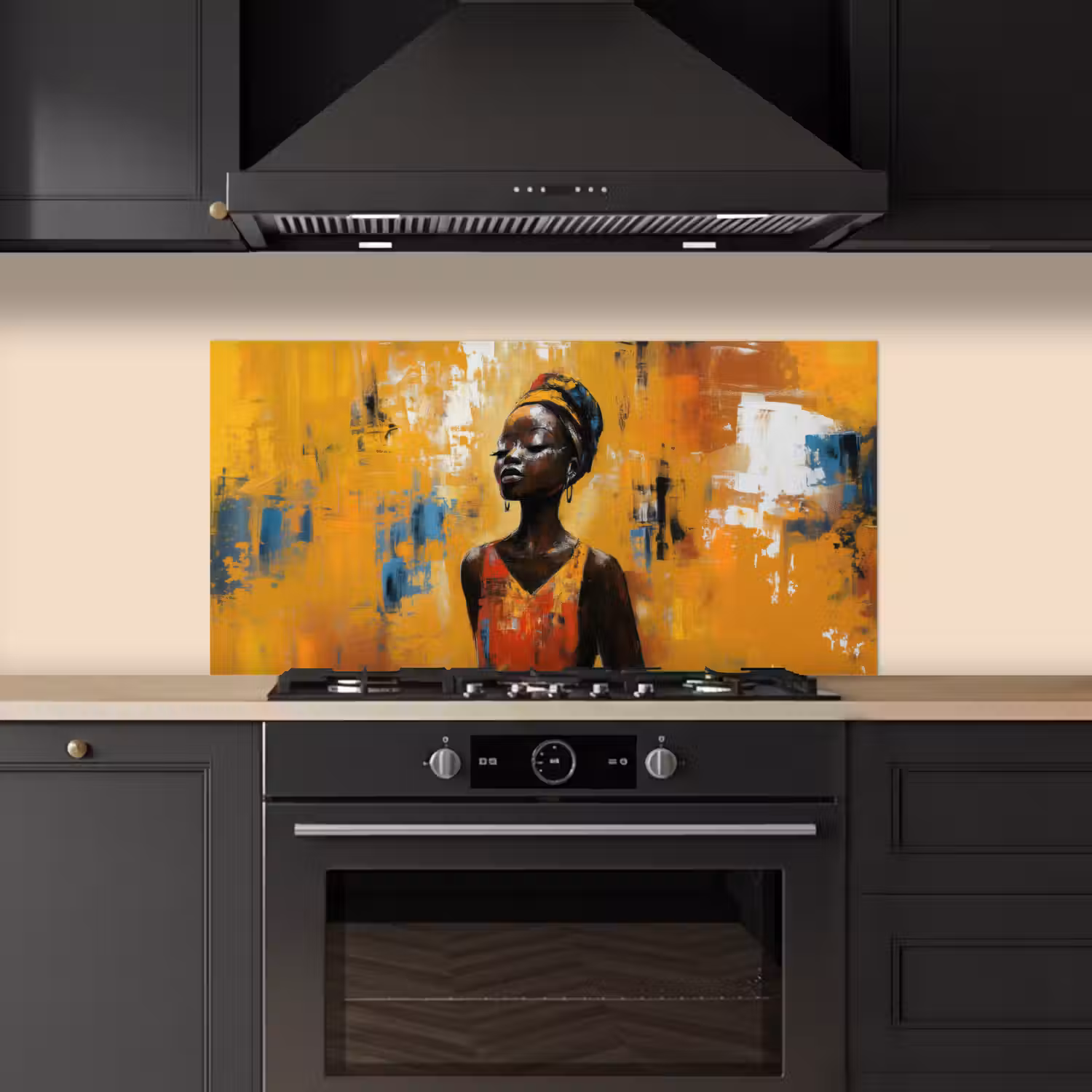 Vrouw - Ogen - Penseelstreken - Geel keuken achterwand spatscherm middel -sfeer1