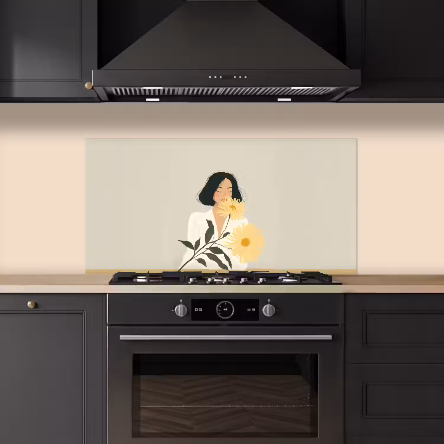 Vrouw - Bloem - Geel - Minimalistisch keuken achterwand spatscherm middel -sfeer1