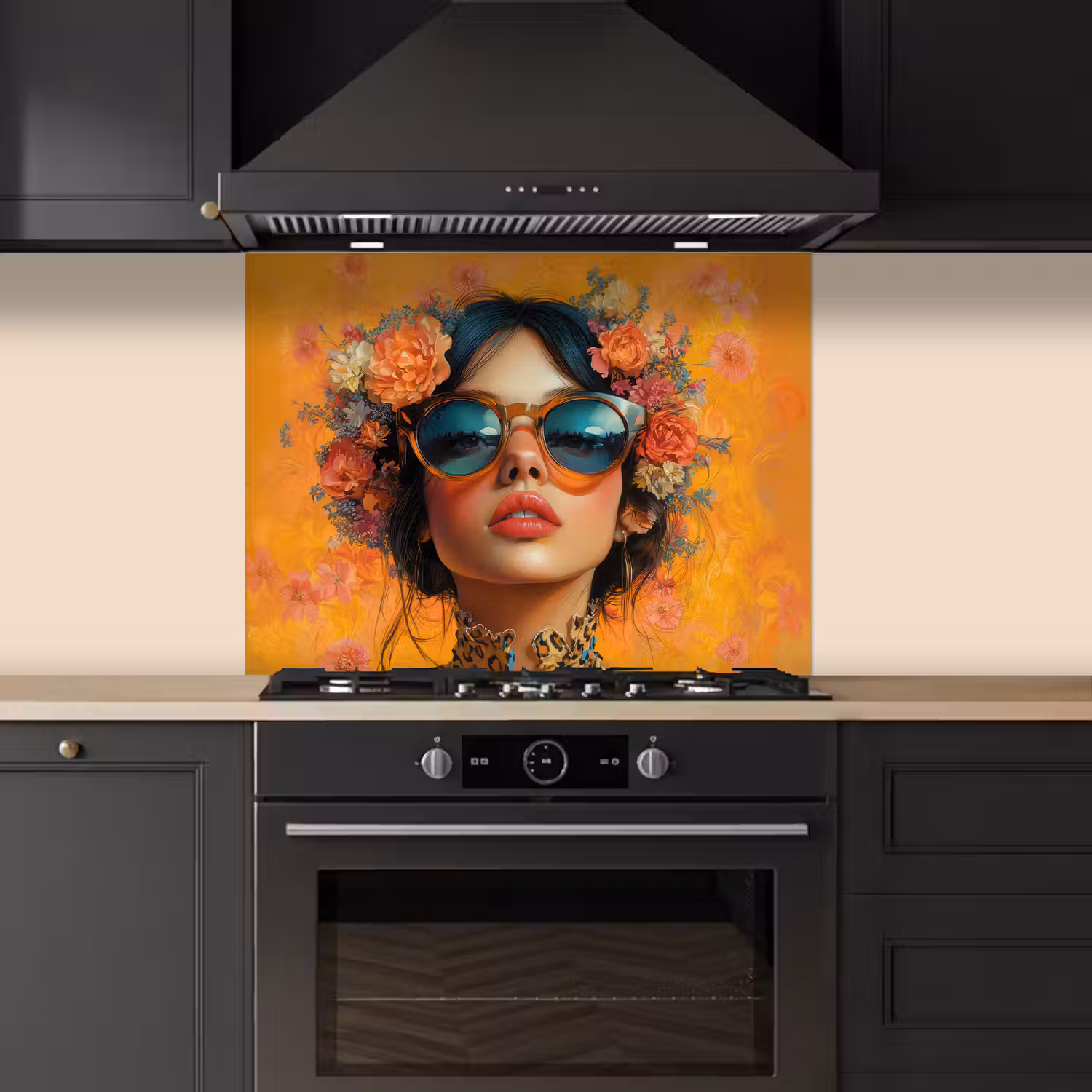 Vrouw - Bloemen - Aesthetic - Oranje keuken achterwand spatscherm middel -sfeer1