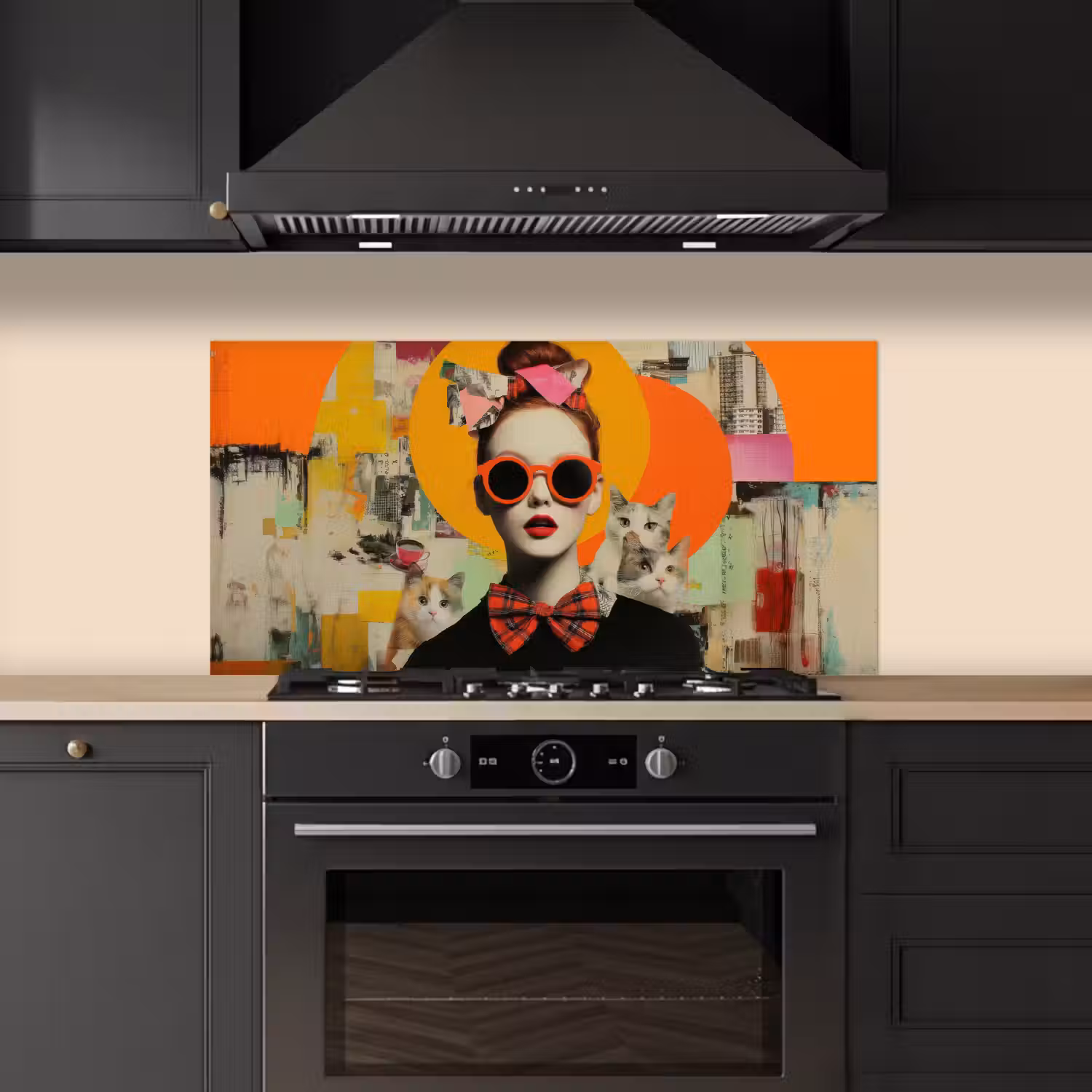 Vrouw - Bril - Strik - Retro keuken achterwand spatscherm middel -sfeer1