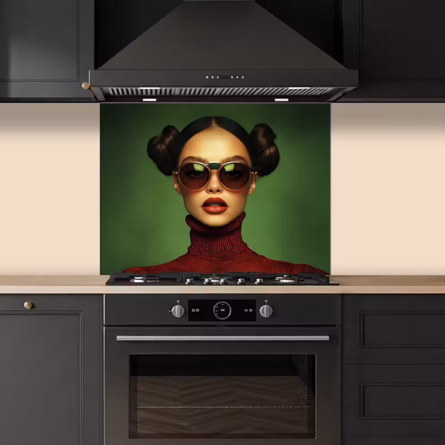 Vrouw - Groen - Bril - Aesthetic - Modern keuken achterwand spatscherm middel -sfeer1