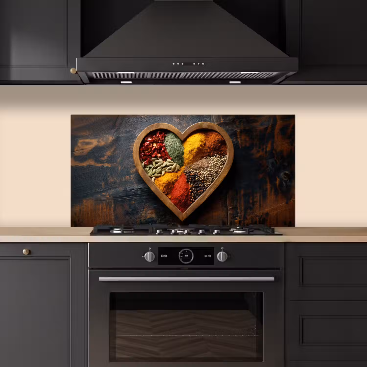 Houten - Hart - Kleurrijke - Specerijen keuken achterwand spatscherm middel -sfeer1