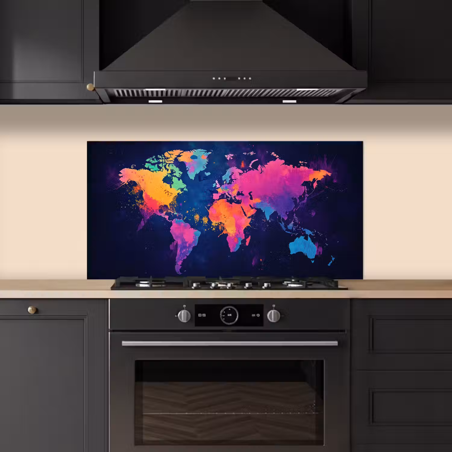 Wereldkaart - Kleurrijk - Graffiti keuken achterwand spatscherm middel -sfeer1