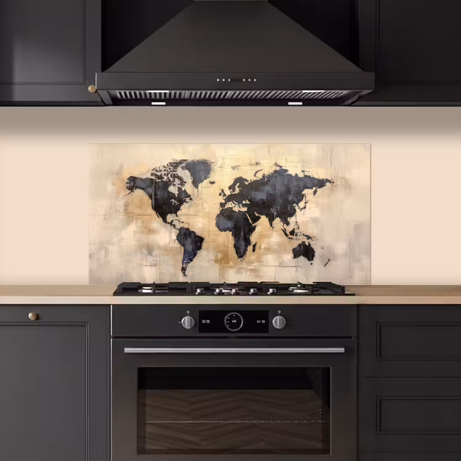 Wereldkaart - Goud - Zwart - Abstract keuken achterwand spatscherm middel -sfeer1