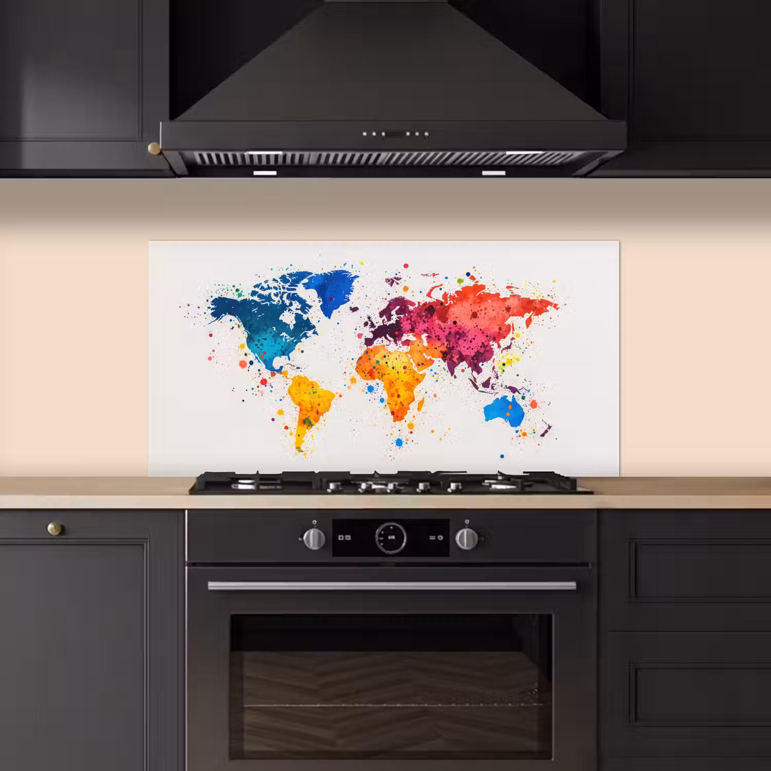 Wereldkaart - Graffiti - Kleurrijk keuken achterwand spatscherm middel -sfeer1