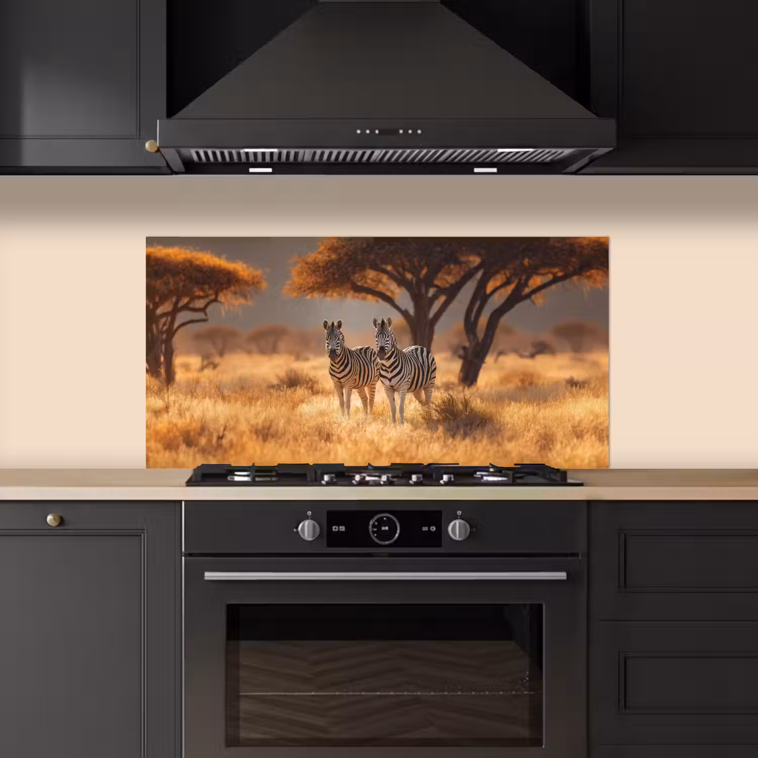 Zebra's - Savannelandschap - Gras keuken achterwand spatscherm middel -sfeer1