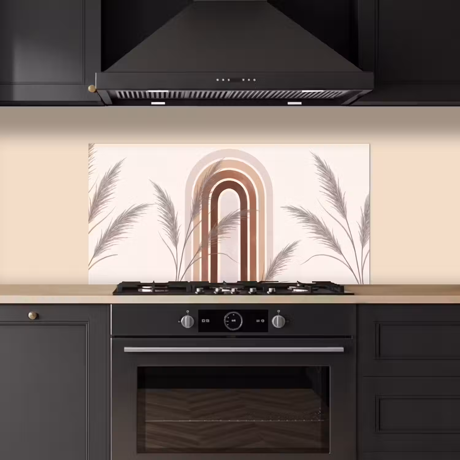 Abstract - Bogen - Plant - Boho - Beige keuken achterwand spatscherm middel -sfeer1