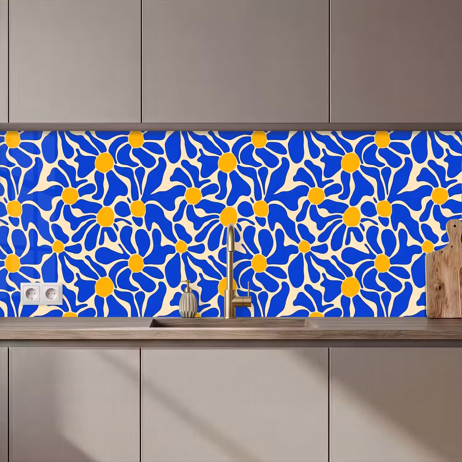 Abstract - Bloem - Blauw keuken achterwand 2 middel 871 zz_3dshopping